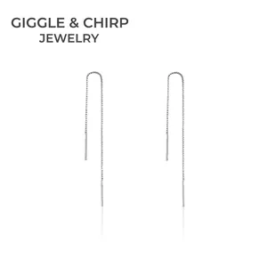 Elegant S925 sterling silver long threader earrings with sleek box chain on white base