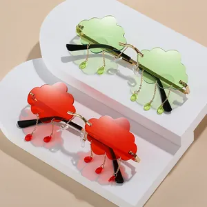 Creative cloud-shaped rimless sunglasses with hanging water drop pendants in two colors
