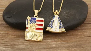 Détails du pendentif religieux plaqué or 18 carats avec Statue de la Liberté et Vierge Marie