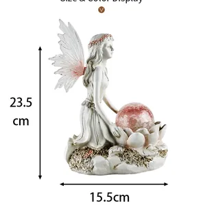 Detail of fairy garden statue holding lotus and crystal ball with size 23.5cm height