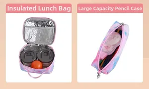 Matching tie-dye insulated lunch bag with thermal foil lining and spacious pencil case
