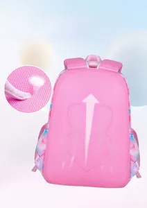 Detail view of pink backpack featuring 3D honeycomb breathable mesh for ergonomic back support