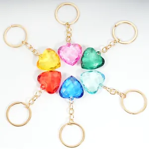 Acrylic Heart Faceted Crystal Style Keychain Bag Pendant For Women Girls Valentine Gift Sweet Key Ring Accessories