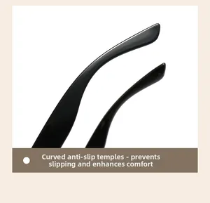 Detail of ergonomic curved black non-slip temples for enhanced sunglass comfort