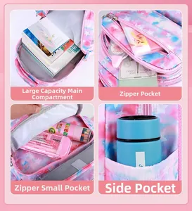 Detail view showing spacious compartments and side pockets of the gradient star backpack