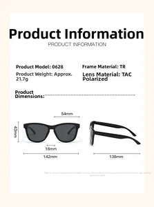 Detailed size specifications for polarized sunglasses with 54mm lens width and 43mm height