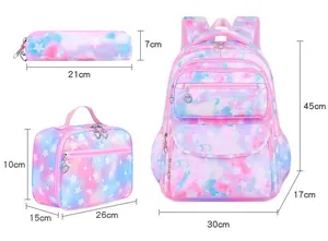 Detailed size parameters for the 3-piece gradient star backpack and lunch bag set