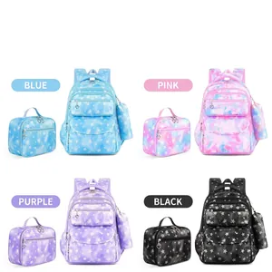 Star Print School Bag Set For Girls Kids Large Capacity Waterproof Backpack With Lunch Bag And Pencil Case Student Bookbag