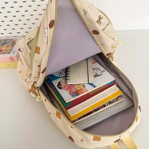 Japanese style large capacity school backpack with cute bear print and laptop compartment