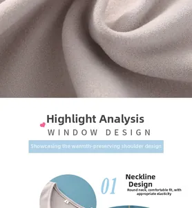 Detailed close-up of grey thermal shoulder protector fabric texture and soft round collar