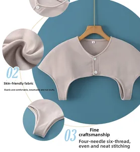Detail view of skin-friendly elastic thermal shoulder wrap with four-needle six-thread seams