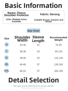 Size chart for thermal velvet shoulder wrap with measurements for M to 3XL sizes
