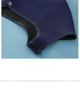 Detail of warm thermal shoulder wrap showing fleece lining and flatlock seam stitching