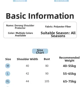 Size chart for thermal shoulder warmer showing fabric details and dimensions M-XL