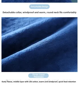 Detail of detachable collar on thick flannel shoulder wrap with three-layer insulation