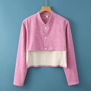 Chaqueta térmica rosa y beige para hombros y cuello con cierre de botones suave