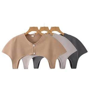 Set of three knit thermal shoulder wraps in khaki, light grey, and dark grey colors
