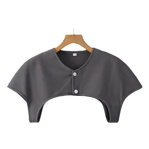Dark grey thermal shoulder wrap for women with round neck and double button closure