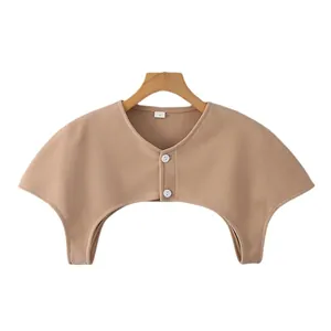 Camel thermal shoulder warmer vest in soft Dralon fabric with two white buttons