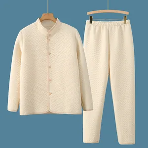 Quilted Cotton Thermal Home Wear Shoulder Protector For Women Men Thickened Warm Vest Top Pants Set For Sleeping Autumn Winter