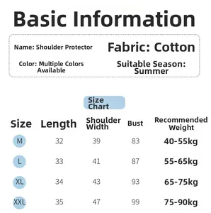 Detailed size chart for cotton shoulder protector with M-XXL measurements and dimensions