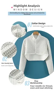 Detail view of cotton quilted shoulder warmer with high collar and diamond stitching