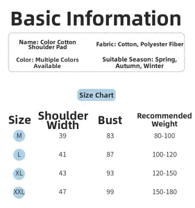 Size chart showing material details and shoulder measurements for the thermal shawl