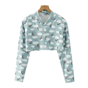 Light blue summer shoulder shrug with white cloud patterns and cute superhero animal print