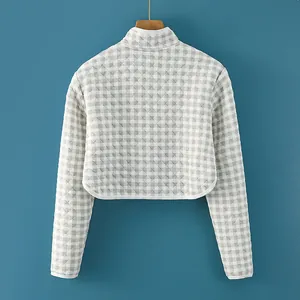 Quilted gray plaid thermal shoulder protector for elderly women with high collar design
