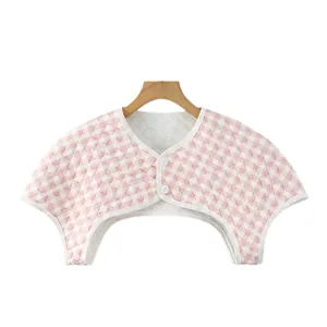 Pink gingham quilted shoulder warmer for women in soft cotton with button closure