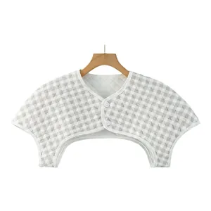 Quilted gray checkered shoulder warmer vest with double buttons for elderly and maternity