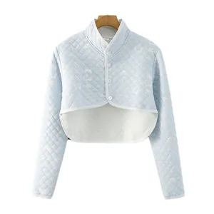 Quilted thermal shoulder protector vest with puppy print in light blue cotton fabric