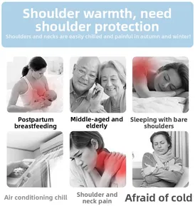 Infografica dell'uso della fascia riscaldante per spalle per allattamento, sonno e cervicale