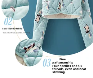 Detail of baby quilted vest featuring fox prints and high-quality four-needle six-wire sewing