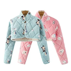 Thickened quilted shoulder warmer for women in soft pink and blue with fleece lining