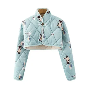 Quilted blue baby shoulder warmer jacket with cute fox print and warm fleece lining