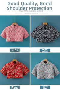 Quilted floral thermal shoulder warmer vests in pink, blue and red patterns