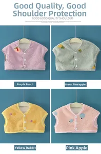 Detail view of thickened fleece shoulder vests in four colors with cute fruit embroidery