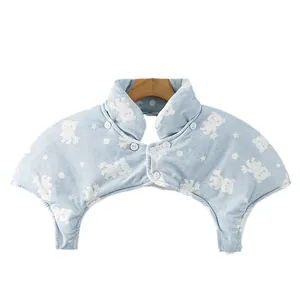 Quilted light blue shoulder warmer with cartoon bear prints for warmth and comfort