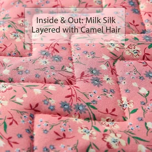 Floral thermal shoulder protector with milk silk fabric and camel hair filling for warmth
