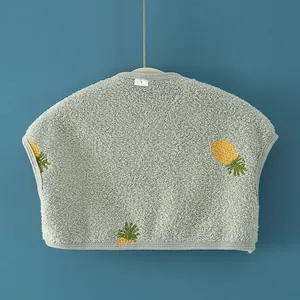 Light green baby terry cloth warm vest with yellow pineapple embroidery for autumn