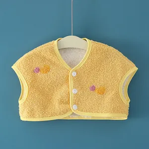 Thick yellow fleece vest for babies with warm inner lining and colorful embroidery