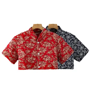 Quilted thermal shoulder protector in red and navy floral patterns for neck warmth