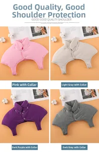 Quilted neck and shoulder warmer available in pink, grey, and purple with button closures