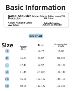 Size chart for thermal shoulder support showing measurements from S to 3XL for ideal fit
