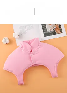 Detail of pink thermal shoulder brace with high neck design and resin button closure