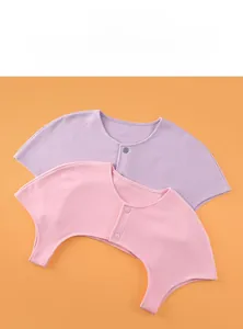 Detailed view of soft de-velvet thermal shoulder protectors in pink and purple colors