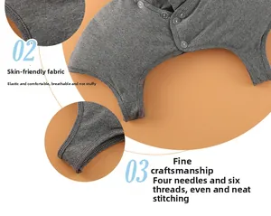 Detail of grey knitted thermal shoulder brace with seamless four-needle six-thread stitching