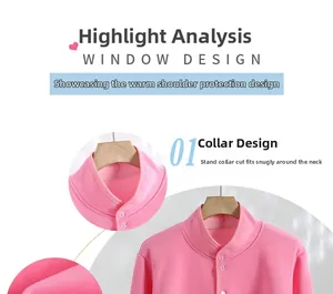 Close-up detail of pink thermal top with high collar and buttons for shoulder warmth