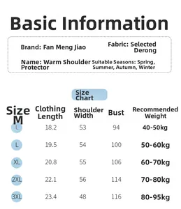 Size chart for thermal shoulder protector vest showing detailed measurements from M to 3XL